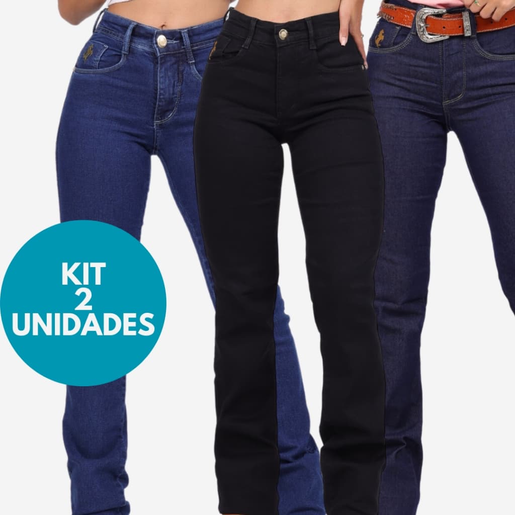 KIT 2 Calças Country de Rodeio Feminina Cintura Alta Com Lycra Elastano Empina Bumbum