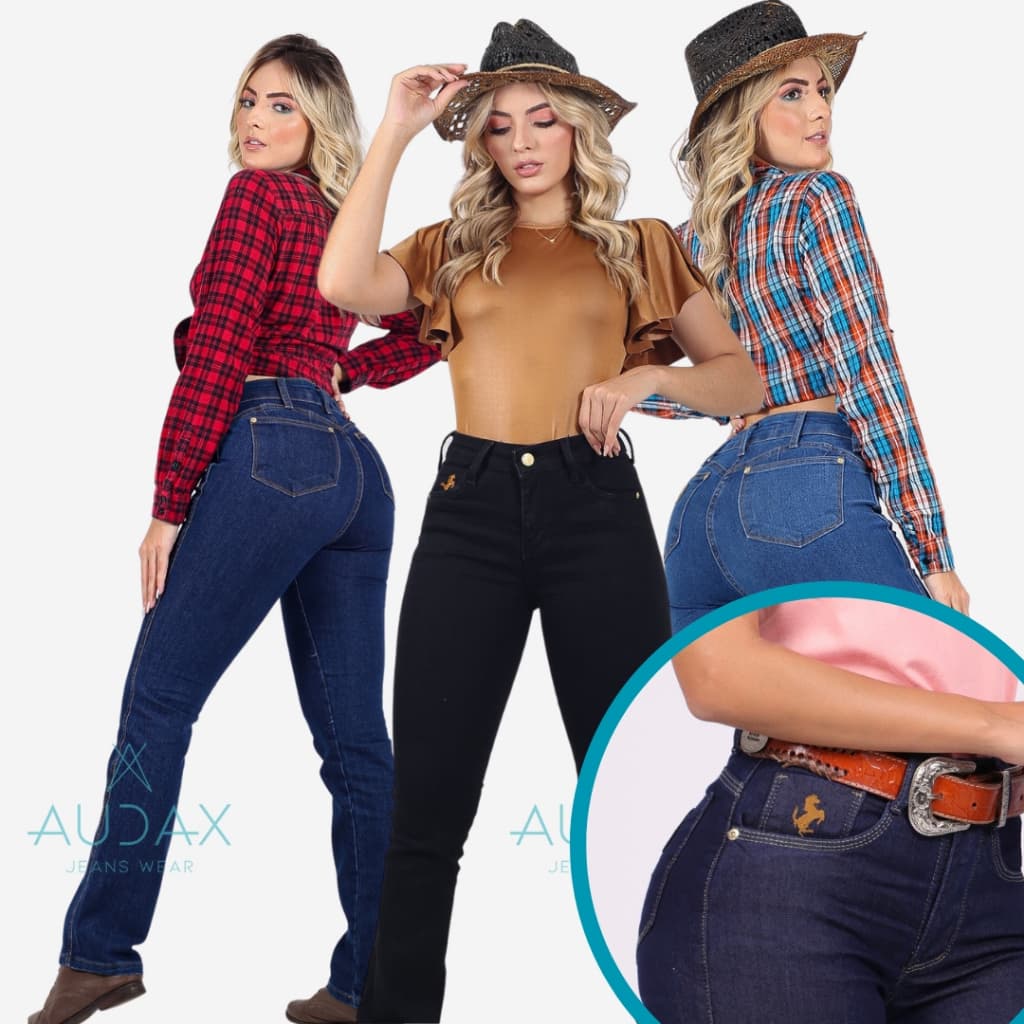 Calça Jeans Country Feminina Cintura Alta Levanta Bumbum Calca Rodeio com Lycra Elastano Cós Alto
