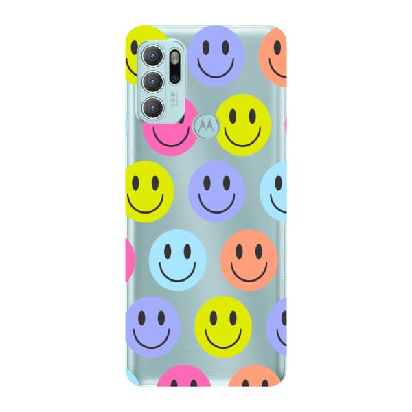 Capinha para Moto G60s Anti Impacto Personalizada - Smiles coloridos com fundo transparente