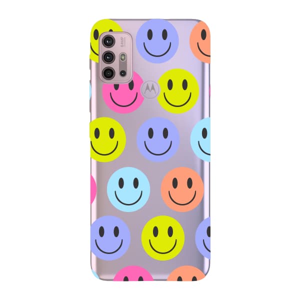 Capinha para Moto G30 Anti Impacto Personalizada - Smiles coloridos com fundo transparente