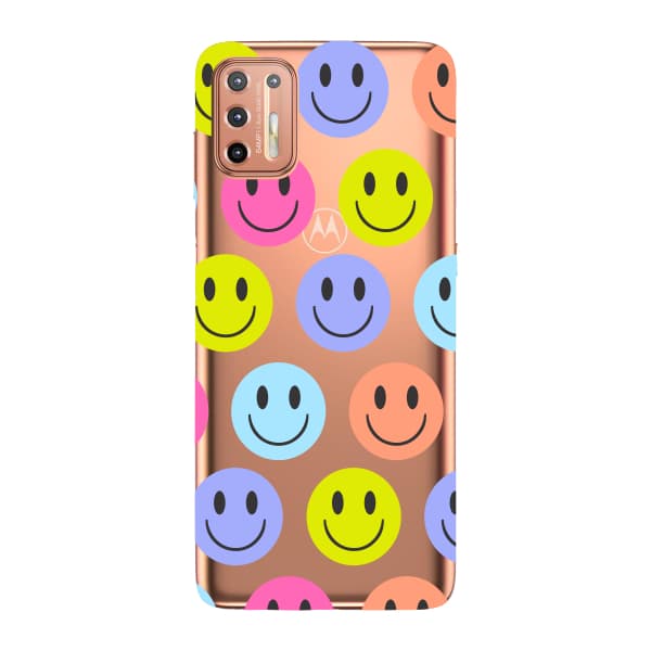 Capinha para Moto G9 Plus Anti Impacto Personalizada - Smiles coloridos com fundo transparente