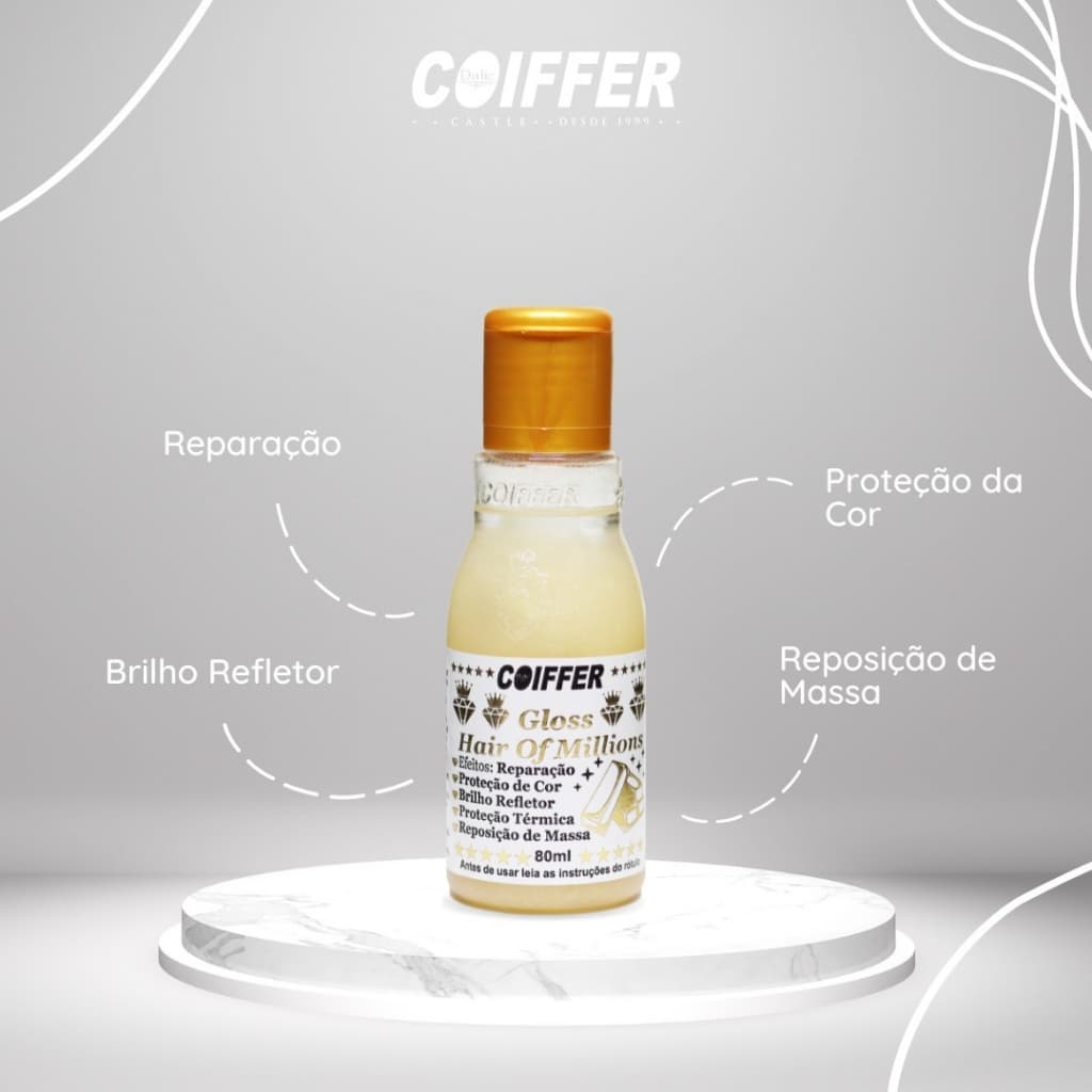 ÓLEO GLOSS MILLIONS TÉRMICO REPOSITOR DE MASSA COIFFER 80ML.