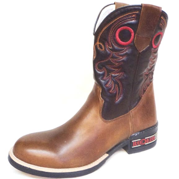 Bota Botina Masculina Texana Country Cano Longo Bico Redondo em Couro