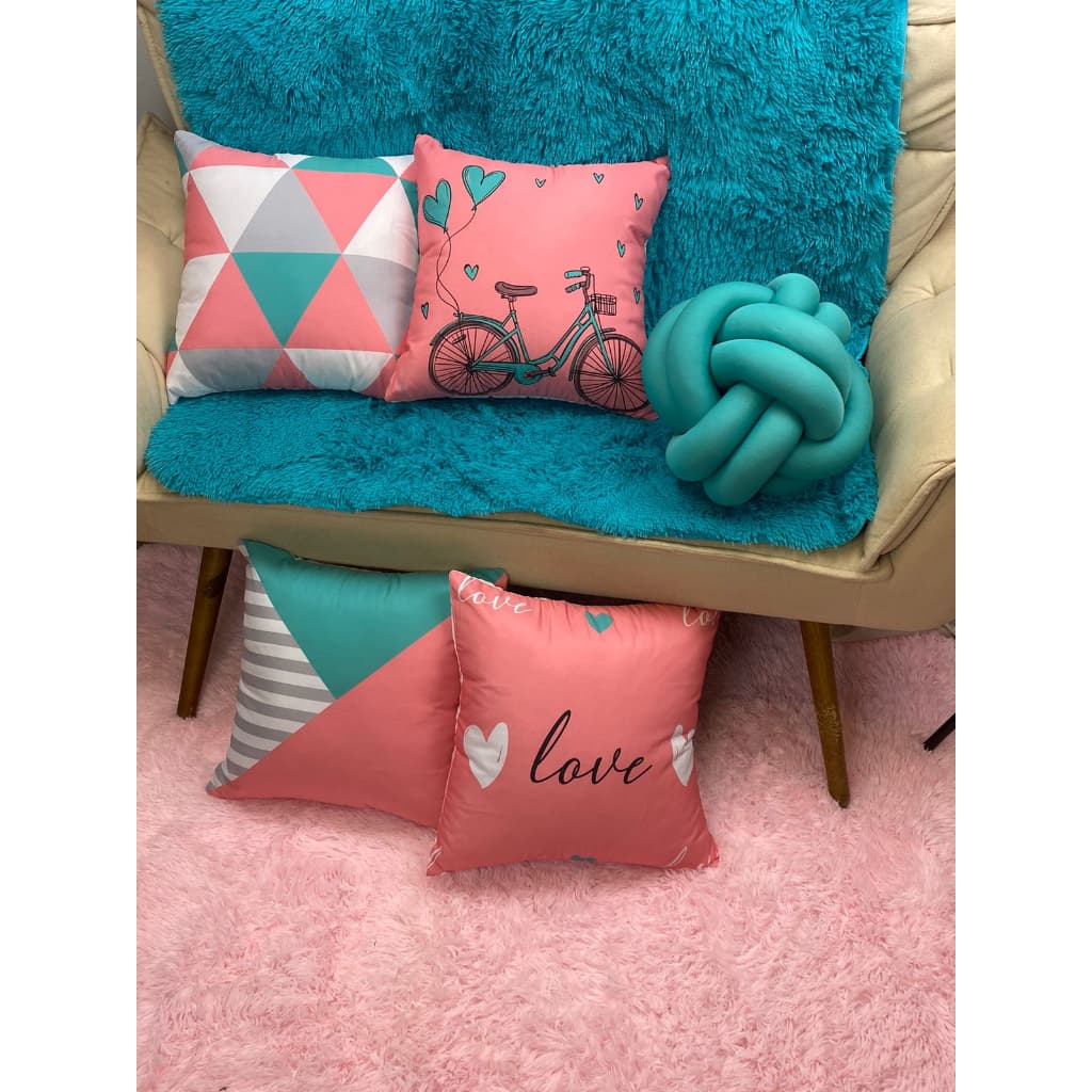 Kit 4 capas de almofadas decorativas + Almofada de Nozinho Bicicleta Rosa