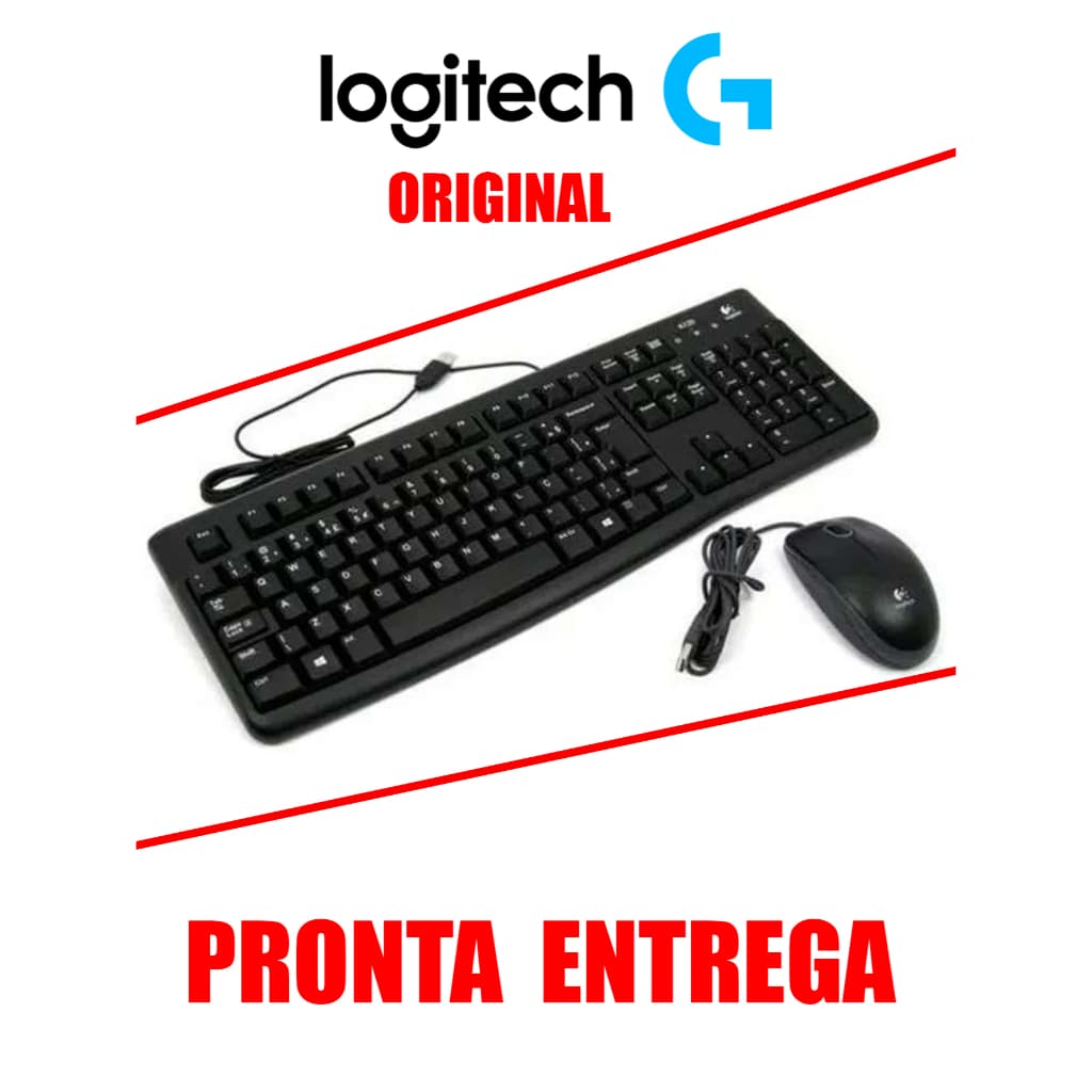 Kit Teclado e Mouse Combo Logitech Mk120 Abnt2 tecla Ç Portugues Com Fio Usb resistente a liquidos