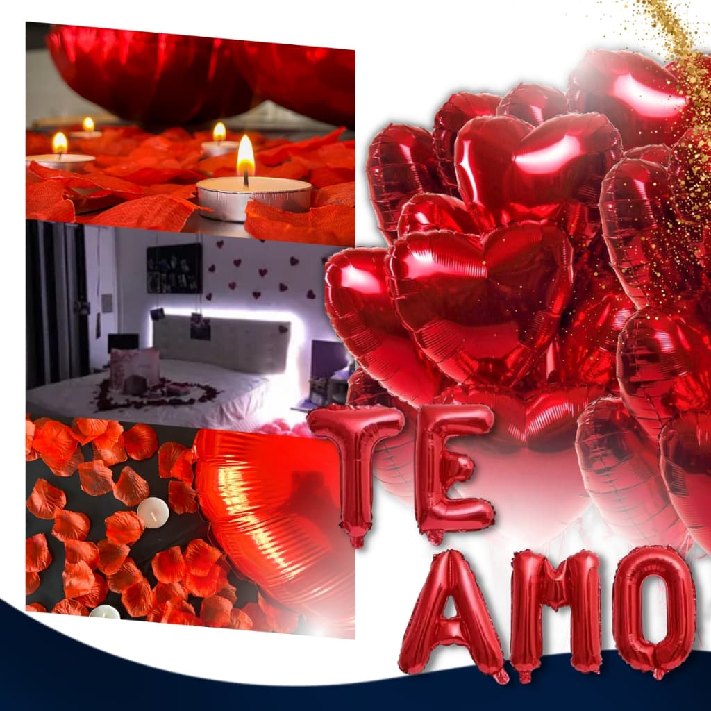 Kit Surpresa Namorados 200 Pétalas 8 Velas 20 Balão + Te Amo Romântica Decoração Romantica Namorada