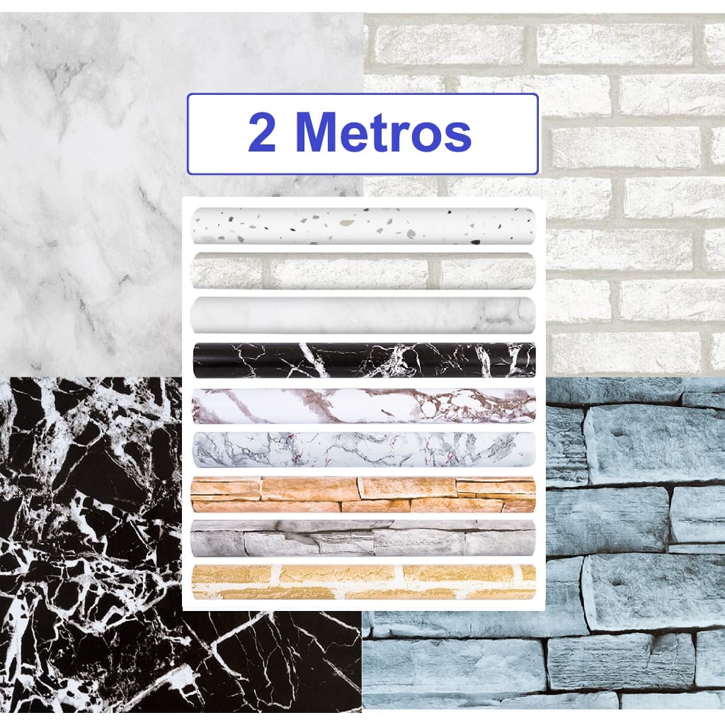 Papel Adesivo Lavável de Parede 2 metros x 45cm imita Mármore, Pedra, Tijolo, tipo contact
