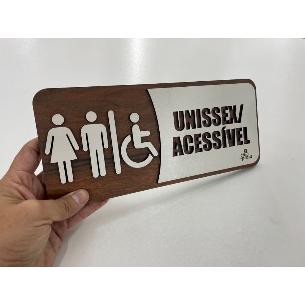 Placa De Identificação Banheiro Acessível Design Moderno em Madeira Material MDF
