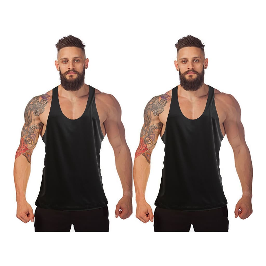 Kit 2 Camisetas Regatas Cavada Masculina Lisa Poliéster