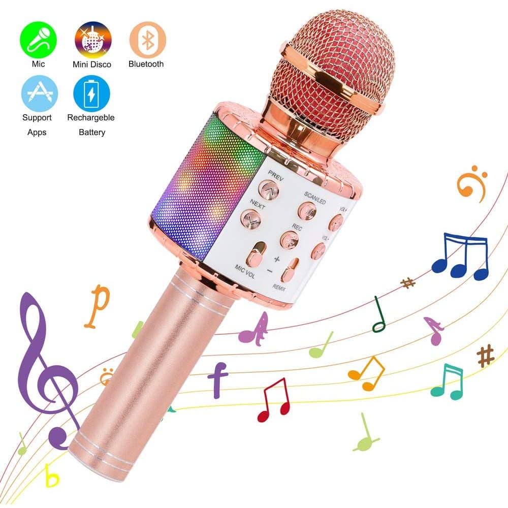 Microfone Infantil de Karaoke Microfone 858 de Brinquedo Sem Fio Bluetooth