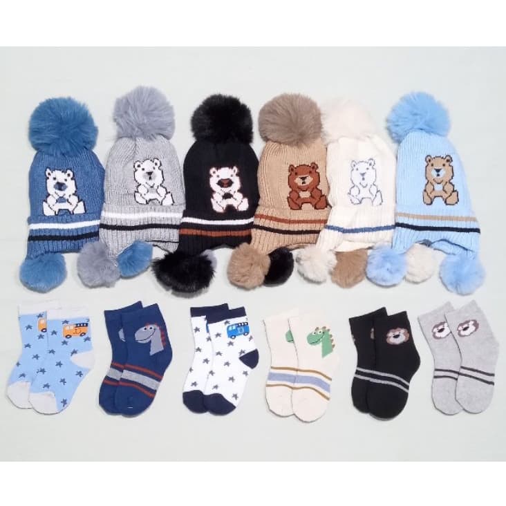 Kit Gorro Touca infantil menino+ um par de meias infantil menino 3-6 anos