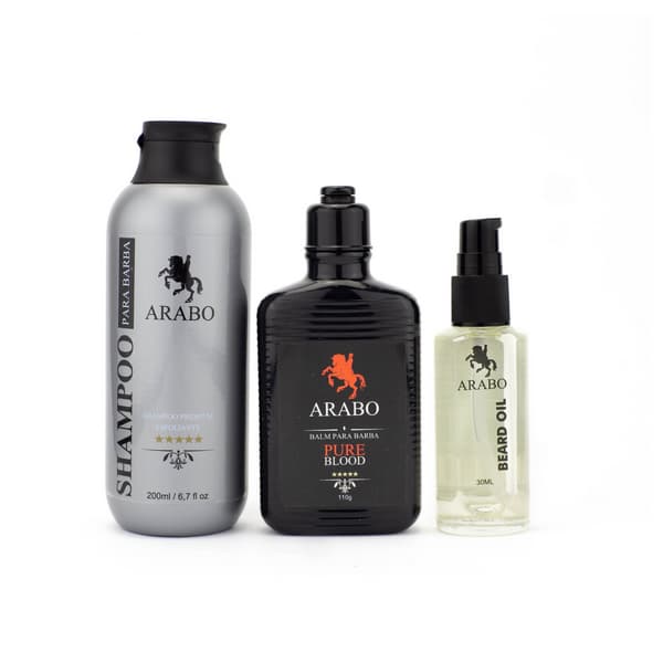 Kit Balm Shampoo e Óleo Vegetal Pure Blood  p/ barba - ARABO