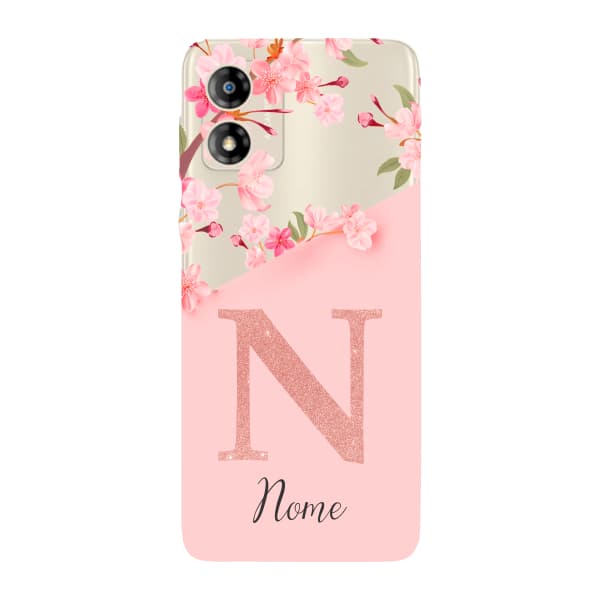 Capinha para Moto E13 Anti Impacto Personalizada - Delicate Flowers Rosa com nome e inicial