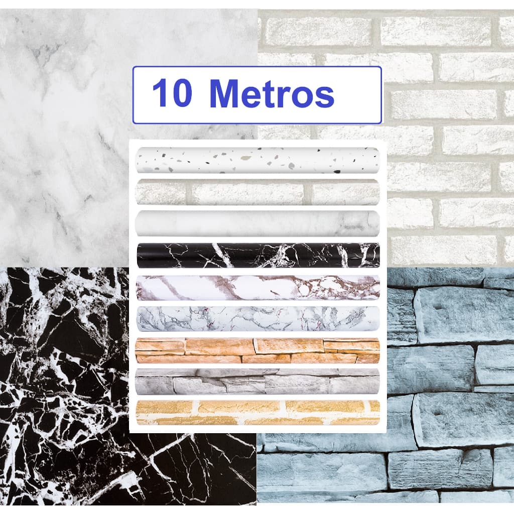 Papel Adesivo Lavável de Parede imita Mármore, Pedra, Tijolo Rolo com 10 metros tipo contact