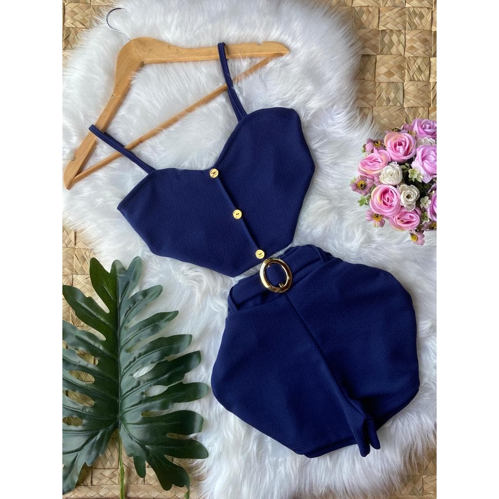 Marinho blusa + Short + Cinto (LINDO!) 34 a 40 Promoção