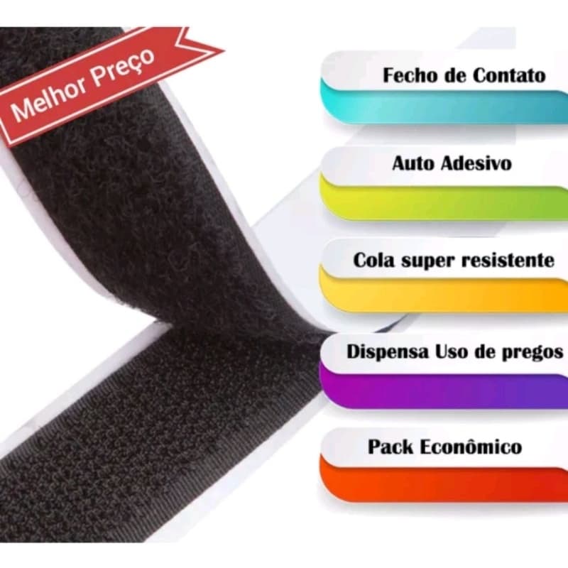 Fecho Contato Auto Adesivo 20mm 5 metros Preto/Branco Macho e Fêmea Velthor tela mosquiteiro
