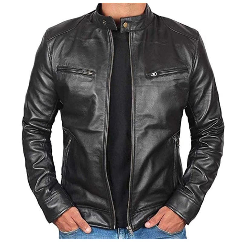 Jaqueta de couro masculina preta top elegante