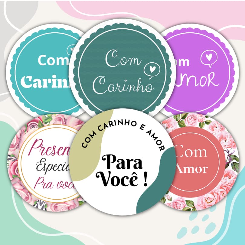 Kit 100 Adesivos selo Com Carinho Com Amor Embalagem Presente Lembrancinha Decoração
