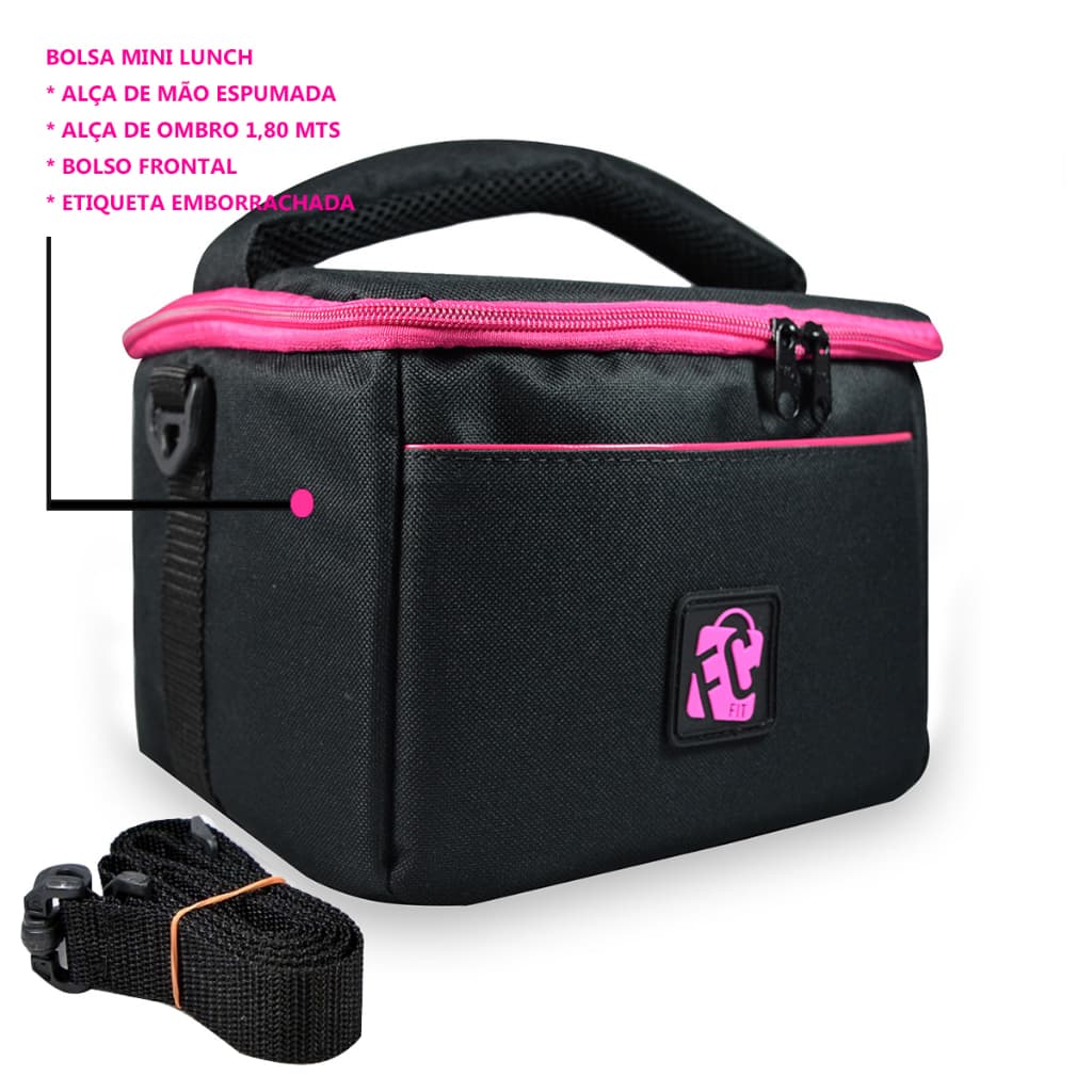 Bolsa Térmica Fitness Impermeável Lancheira Marmiteira Preta Com Pink