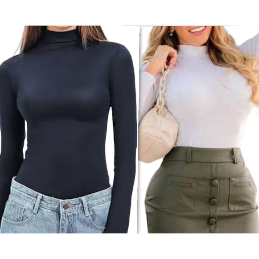 Kit 2 Blusa Feminina Inverno Blusa Manga Longa Cacharrel Feminina Roupa de Frio Feminina Blusa Gola Alta Manga Longa Segunda pele