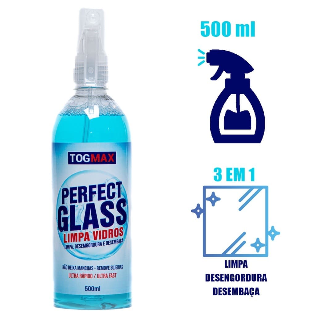 Limpa Vidros 500ml Perfect Glass Desengordurante Janela Box de Banheiro Vidros em Geral
