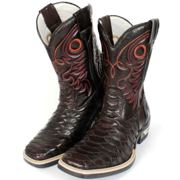 Bota Botina Texana Masculina Cano Longo Bico Quadrado com Escama em Couro Legítimo, Botina Masculina