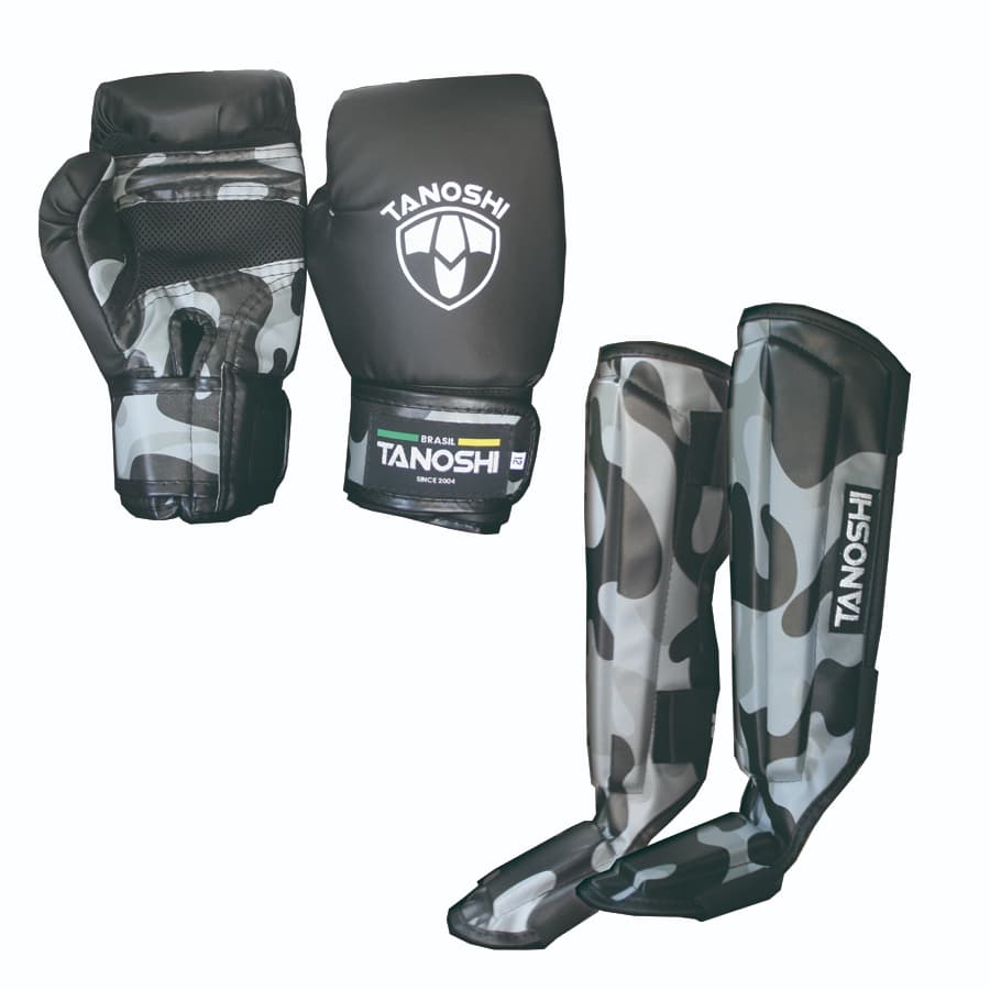 Kit Camuflado Luva Boxe MuayThai Sanda + caneleira