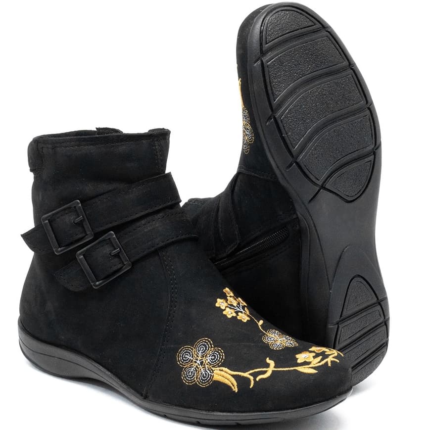 Bota Botinha Feminina Rasteira Cano Curto Bordada, Coturno Casual Confortável