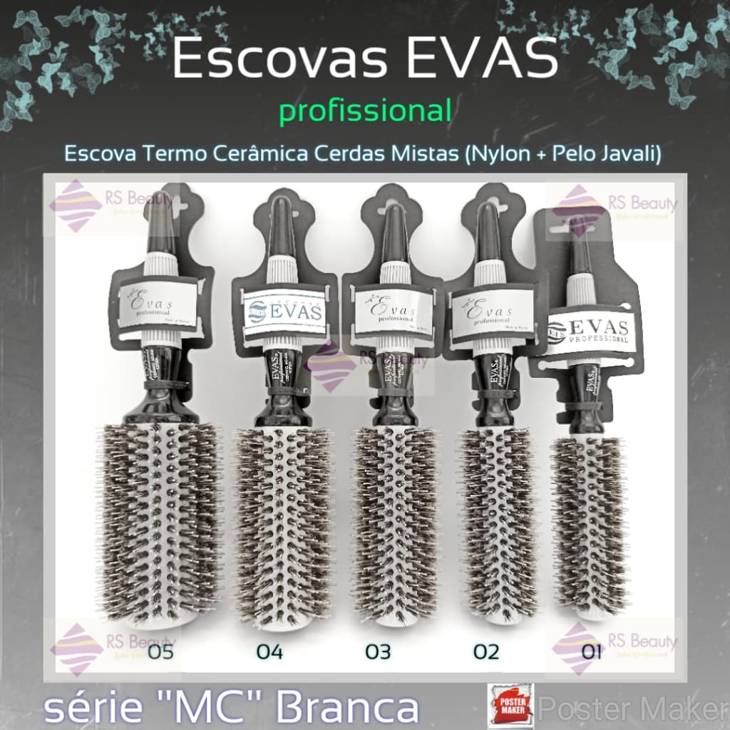 EVAS Escovas Térmica Cerâmica com Cerdas Mistas - série MC - Branca