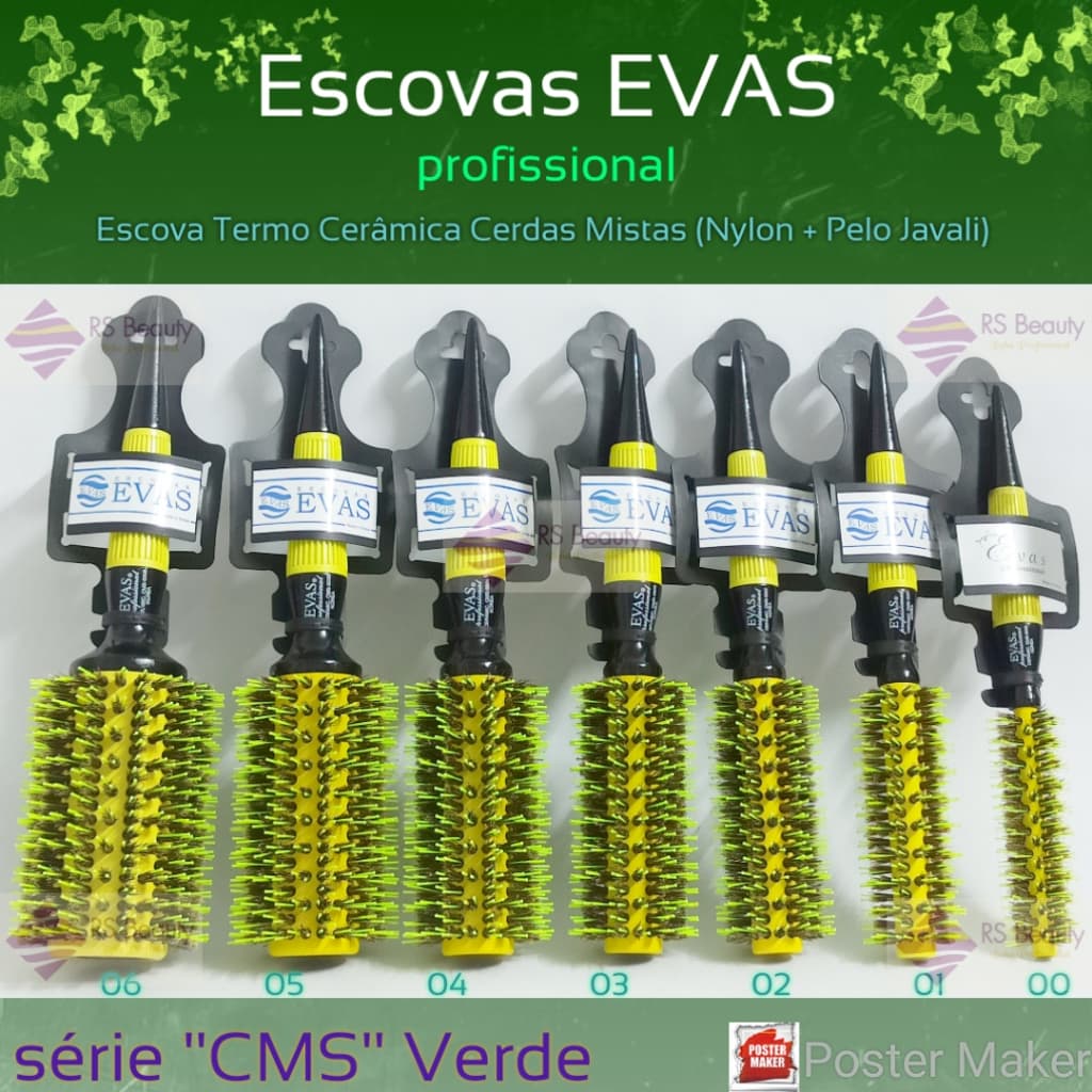 Evas Escova Cerâmica Térmica cerdas mistas Verdes