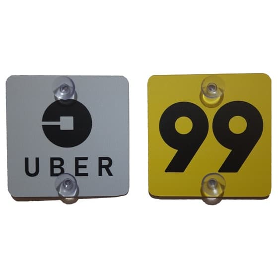 Placa UBER ou 99 Para Transporte De Passageiros Com Ventosas 10x10cm
