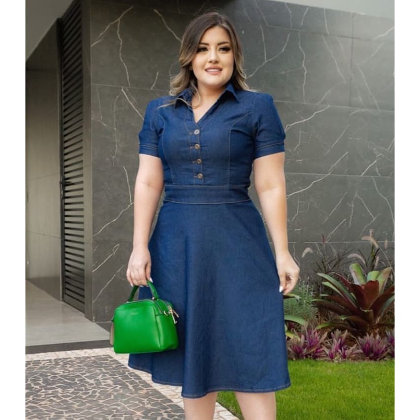 Vestido Jeans Evangelico Midi Rodado Elastano Gode Soltinho