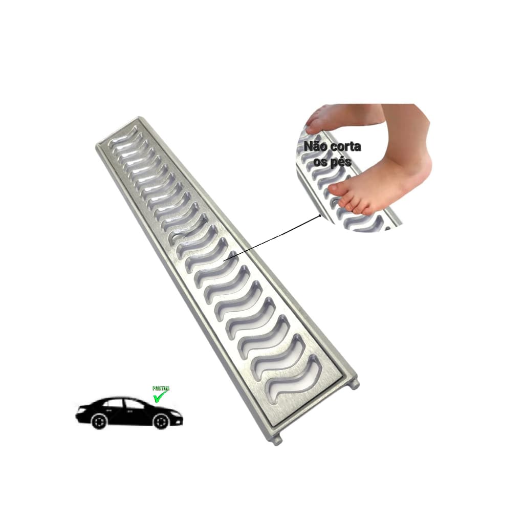 Ralo Grelha Pluvial Linear Elite 10x50cm Em Alumínio Reforçada Com Caixilho Para Fixação