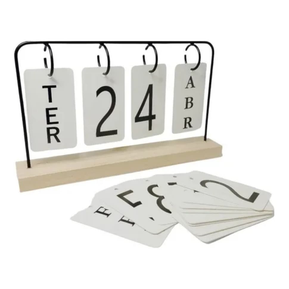 Calendário De Mesa Madeira E Metal Com Argola Decorativo