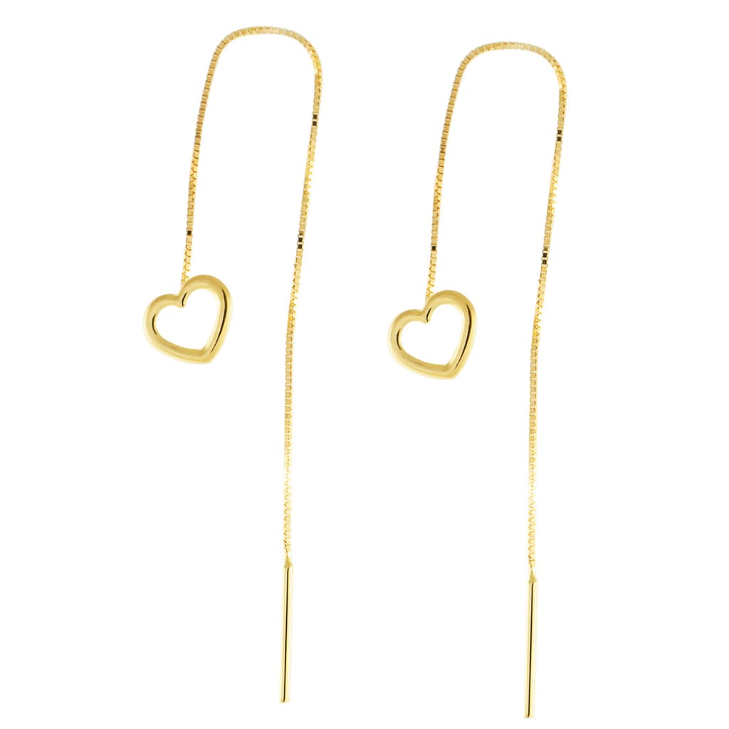Brinco Ouro 18k Coração Vazado com Veneziana Pino Passante