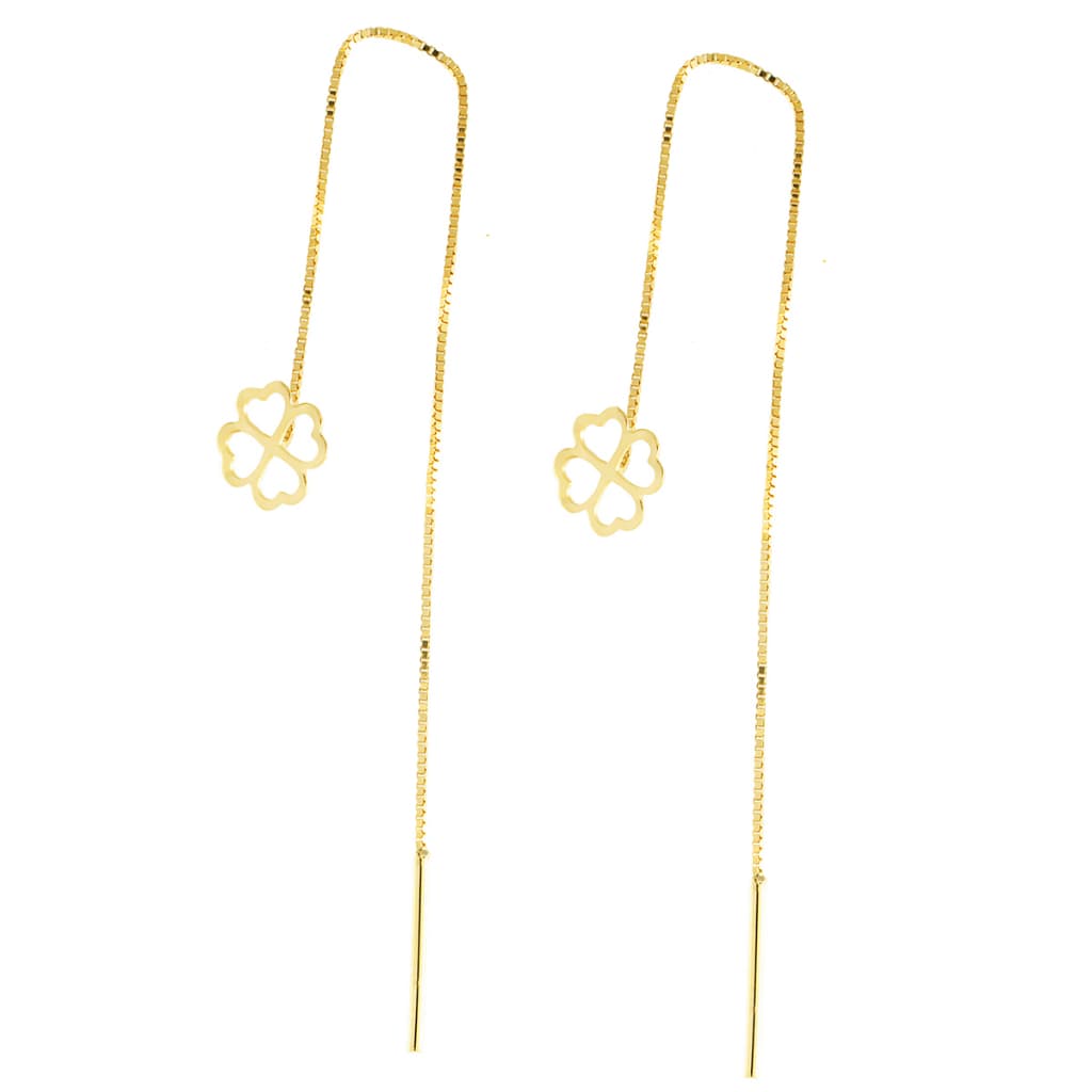 Brinco Ouro 18k Trevo Flor Vazada Com Veneziana Pendurada