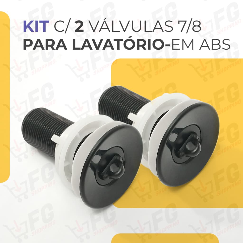 Kit 2 Válvula S/Ladrão de Lavatório Banheiro Cuba Lavabo Tanque Abs 7/8 Preta