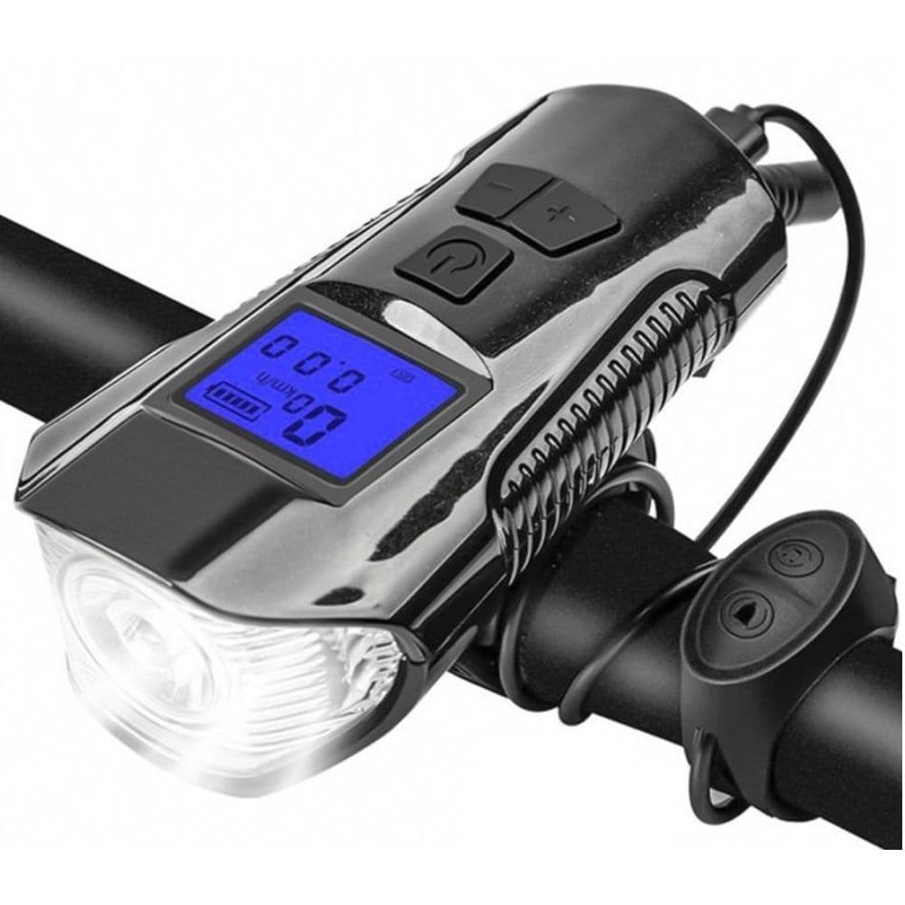 Lanterna com velocímetro e Buzina Recarregável usb Acessório de bike