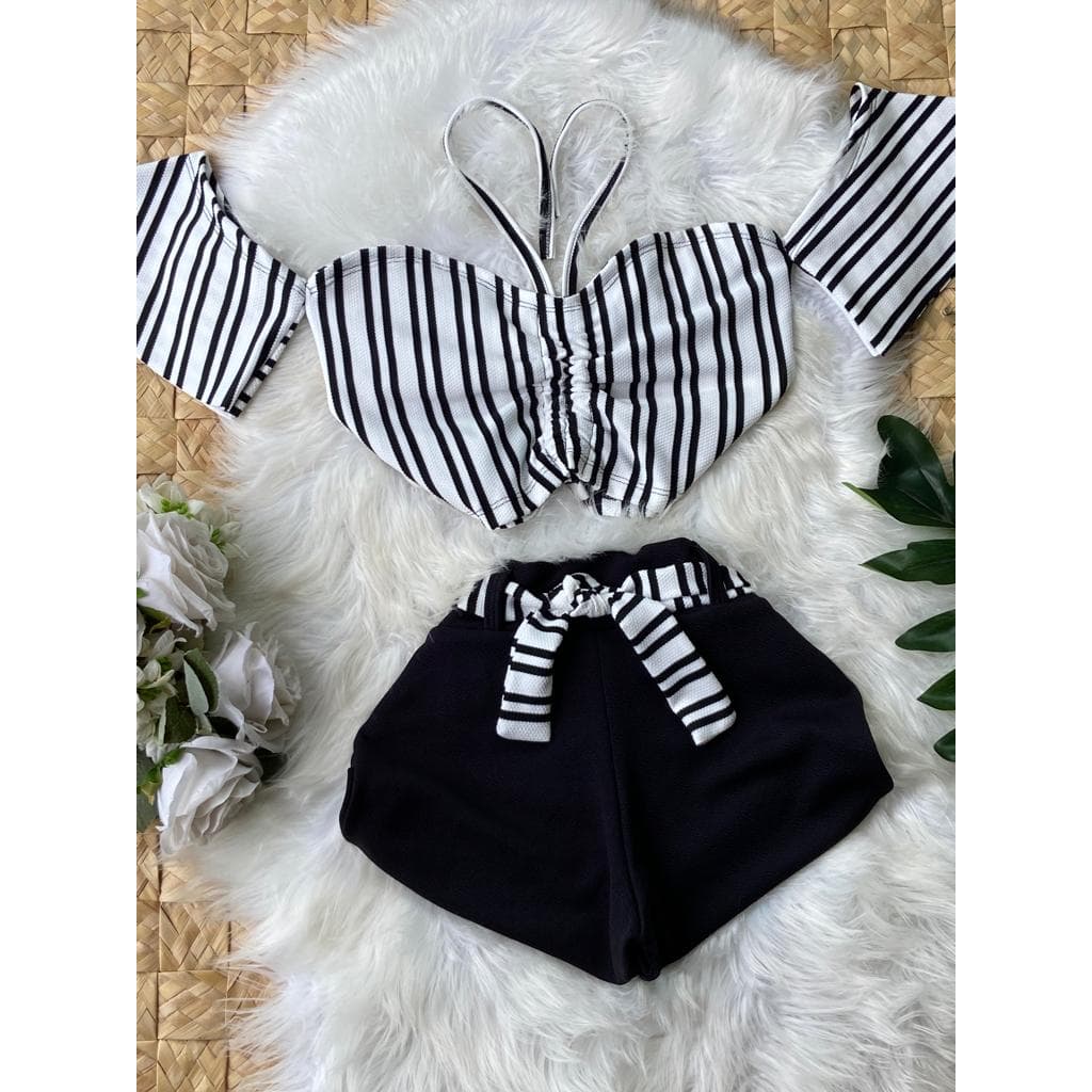 LISTRADO corda + short + cinta (LINDO!) 34 a 40 Só Hoje conjunto feminino