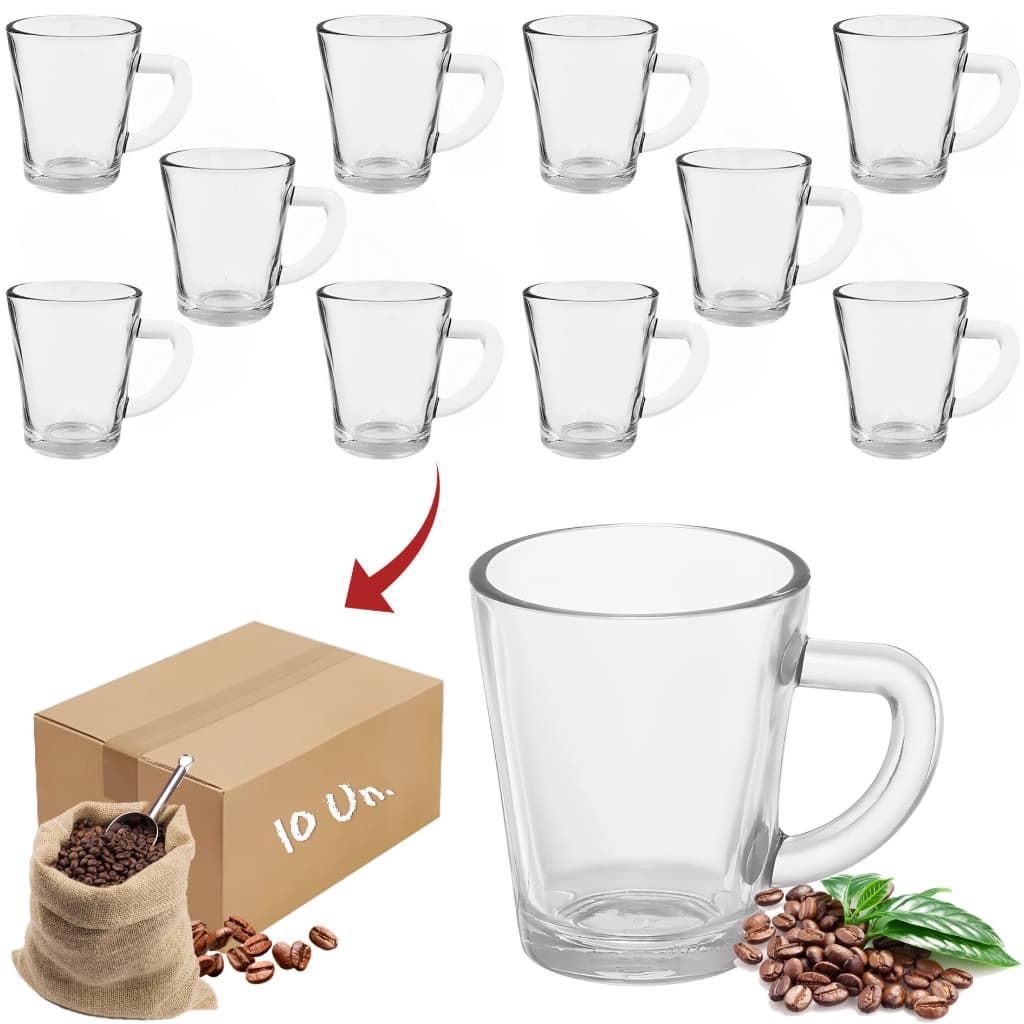 Jogo 10 Xícaras De Vidro Café Expresso Chá 70ml Resistente