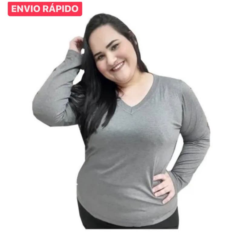 Blusa Feminina  Manga Longa Gola v Segunda Pele de Frio Basica Plus Size Treino Casual Academia Dia a Dia