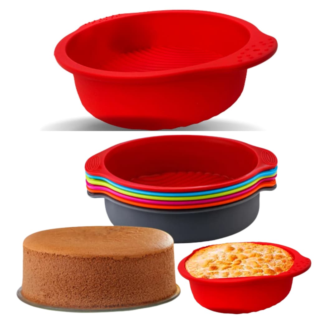 Forma Assadeira de Bolo Redonda de Silicone para Forno Microondas e Air fryer 24cm