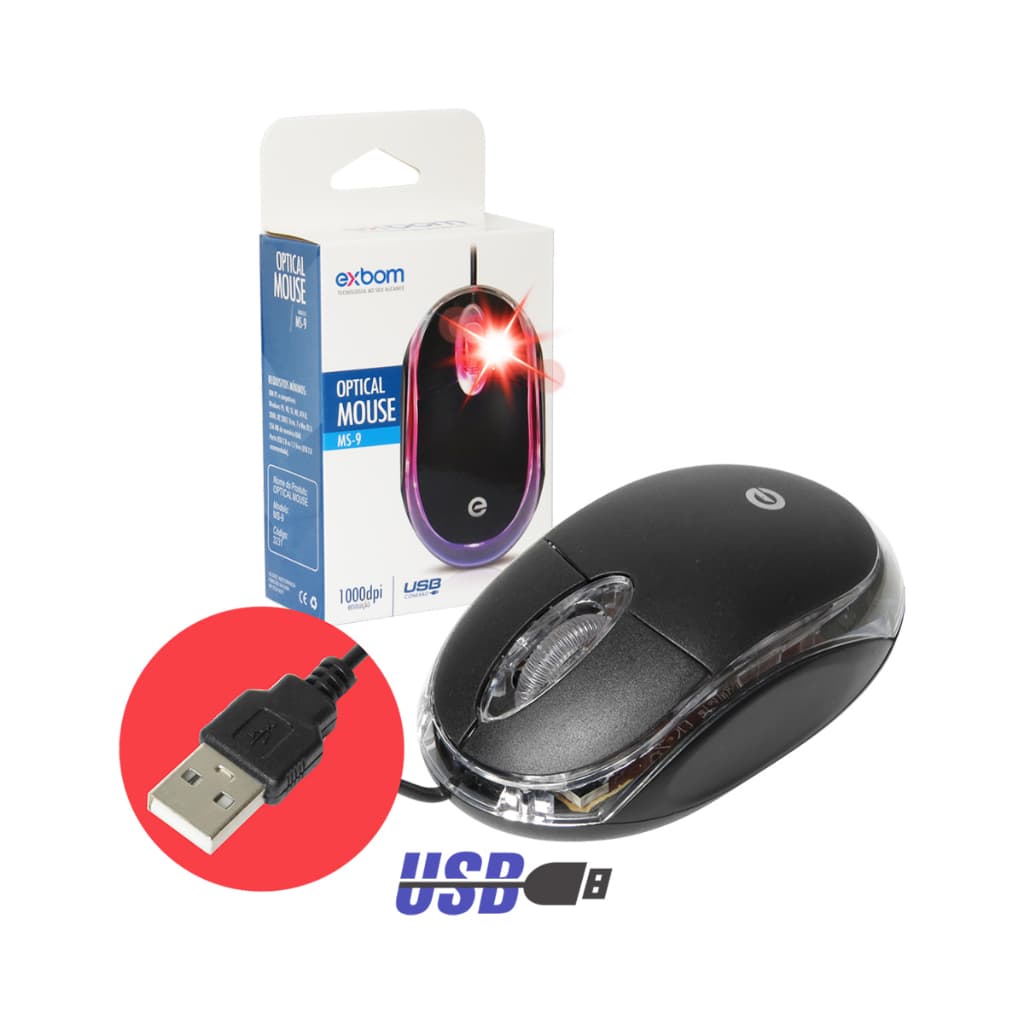Mouse USB óptico MS-9 com Led Mini Preto