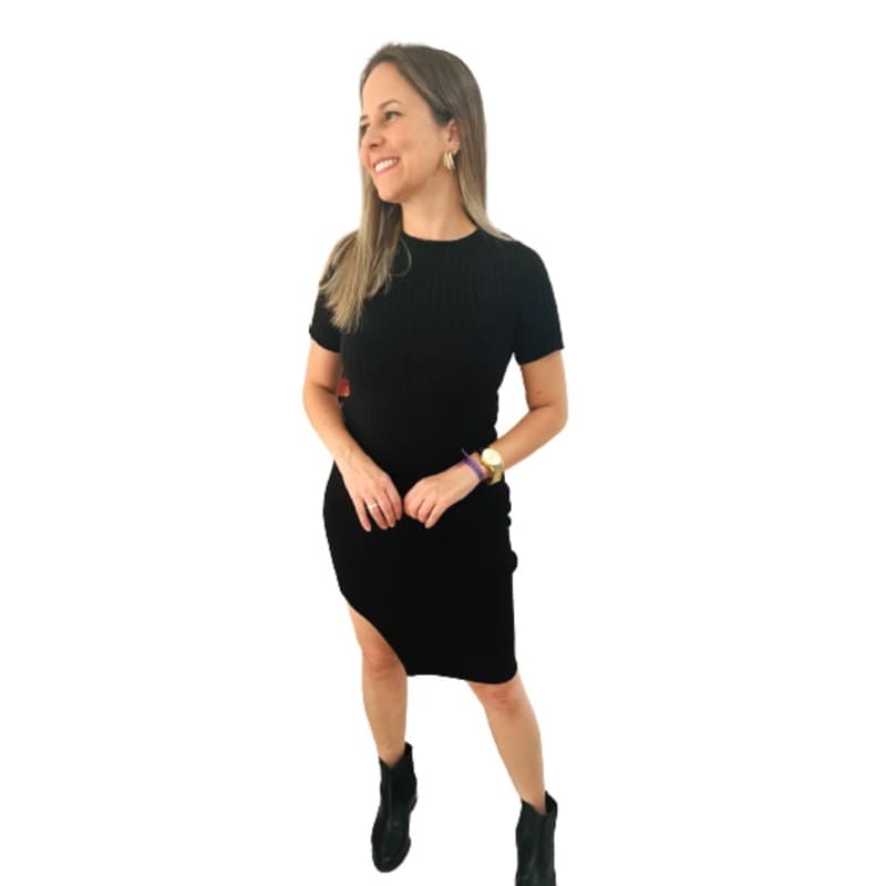 Vestido Feminino Curto Tricô Preto Nude