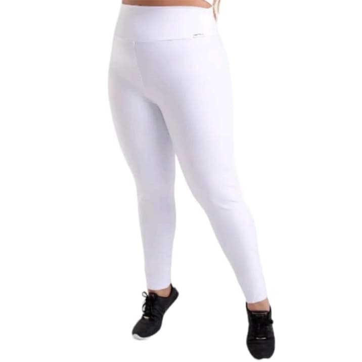 Legging Plus Size Branca Suplex Cintura Alta Costura Reforçada G1 ao G4