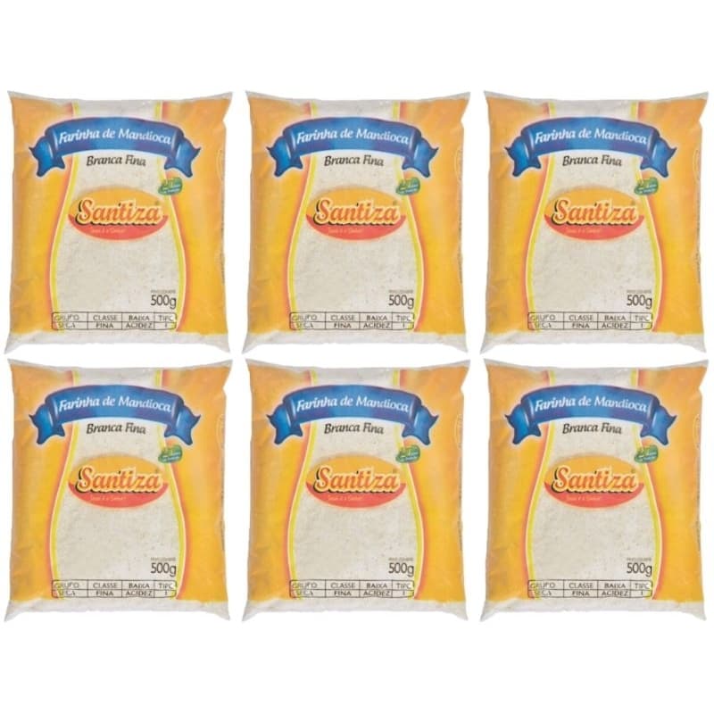 Farinha de Mandioca Fina  Santiza 500g Tipo 1 - 06 unidades