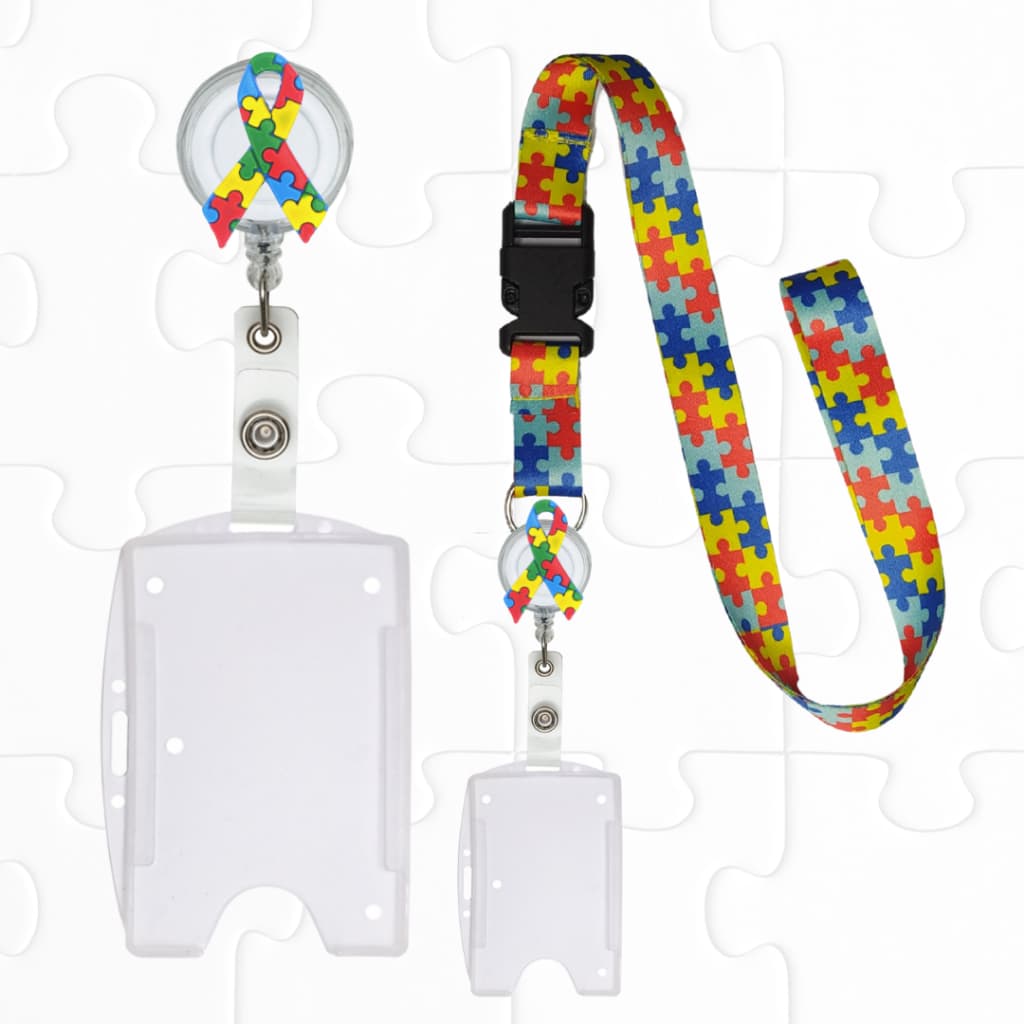 Kit Cordão Autista + Porta Crachá Retrátil Autista LAÇO + Porta Cartão Transparente
