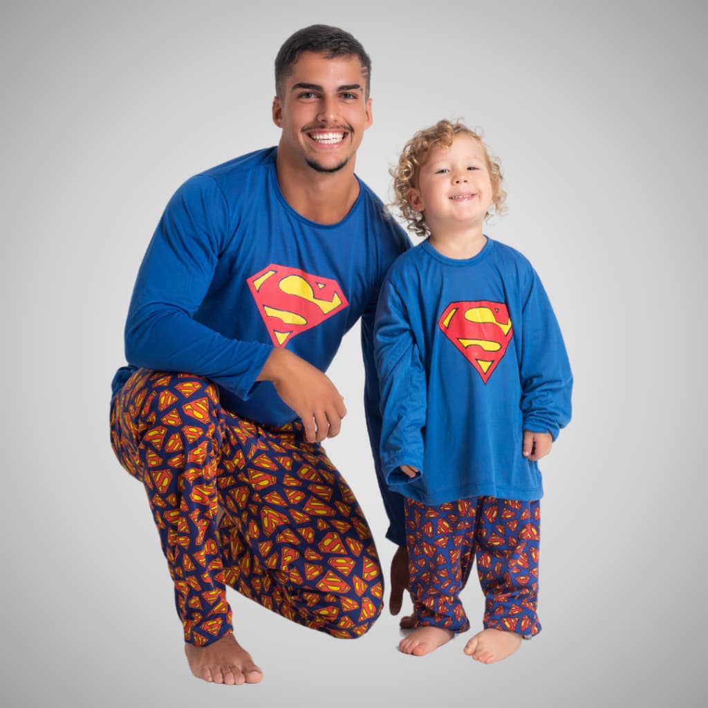 Kit 2 Pijamas Masculino Pai E Filho Adulto Infantil Super Heróis Roupa De Dormir Inverno Conjunto Personagens 373