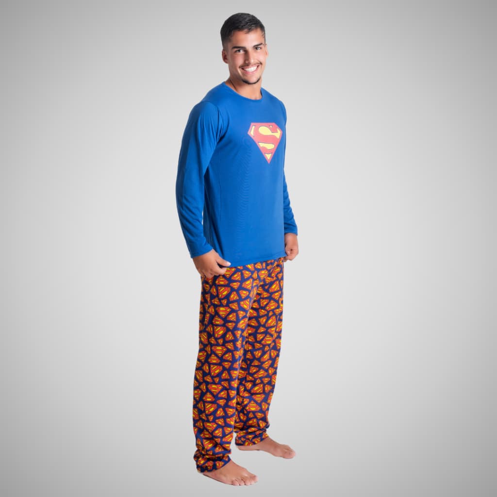 Pijama Longo Adulto Masculino Manga Comprida Estampa Super Herói Pai Conjunto Frio Linha Noite w Roupa Para Dormir 326