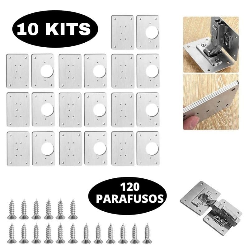 Kit Placa De Reparo Para Consertar Dobradiça Armário MDF MDP